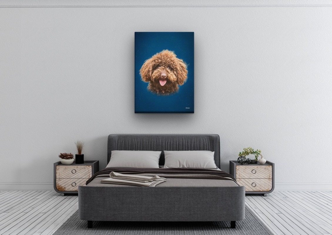 Classic Custom Dog Portrait - Dark Blue pet portrait on canvas from photo 23 classic pet portraits dog dark blue studio painting bedroom