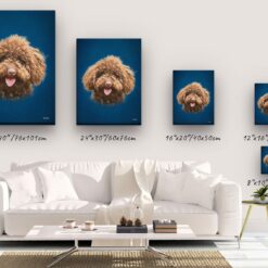 Classic Custom Dog Portrait - Dark Blue pet portrait on canvas from photo 19 classic pet portraits dog dark blue studio painting canvas size comparison