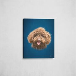 Classic Custom Dog Portrait - Dark Blue pet portrait on canvas from photo 17 classic pet portraits dog dark blue studio painting front view angled wall