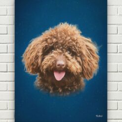 Classic Custom Dog Portrait - Dark Blue pet portrait on canvas from photo 16 classic pet portraits dog dark blue studio painting front view white bricks