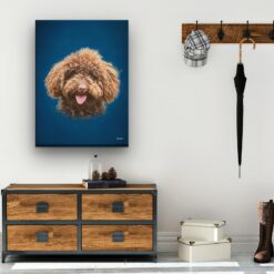 Classic Custom Dog Portrait - Dark Blue pet portrait on canvas from photo 14 classic pet portraits dog dark blue studio painting hall
