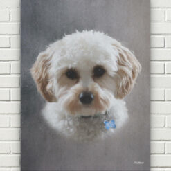 classic pet portraits dog grey studio painting front view white bricks