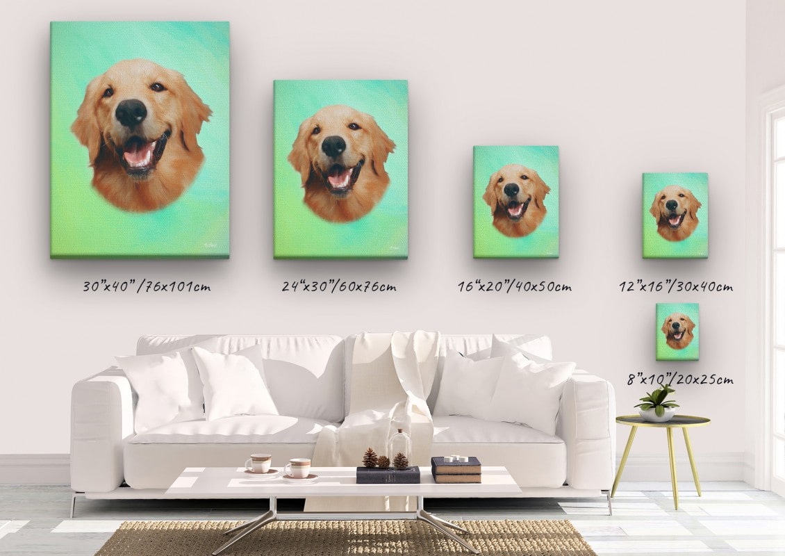 Classic Custom Dog Portrait - Lagoon pet portrait on canvas from photo 23 classic pet portraits dog lagoon studio painting canvas size comparison