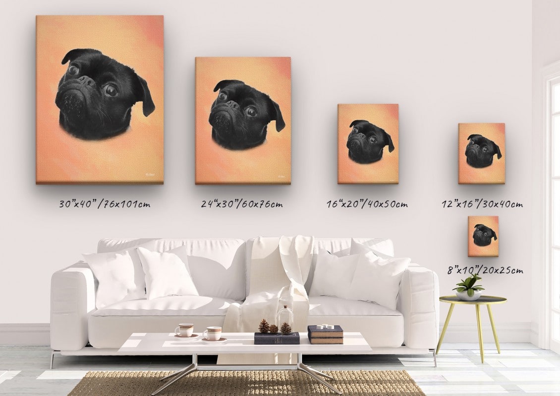 classic pet portraits dog peach studio painting canvas size comparison