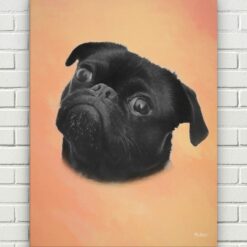 classic pet portraits dog peach studio painting front view white bricks