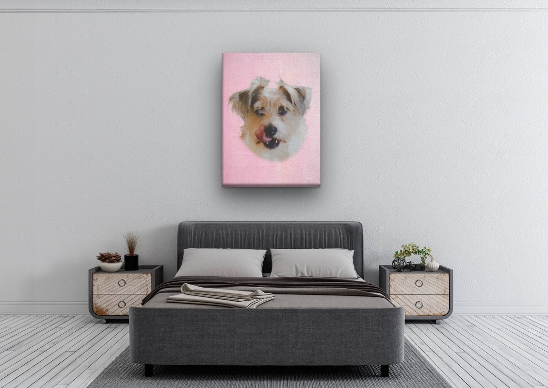 Classic Custom Dog Portrait - Pink pet portrait on canvas from photo 24 classic pet portraits dog pink studio painting bedroom
