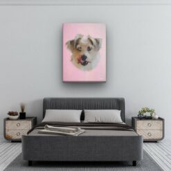 Classic Custom Dog Portrait - Pink pet portrait on canvas from photo 21 classic pet portraits dog pink studio painting bedroom
