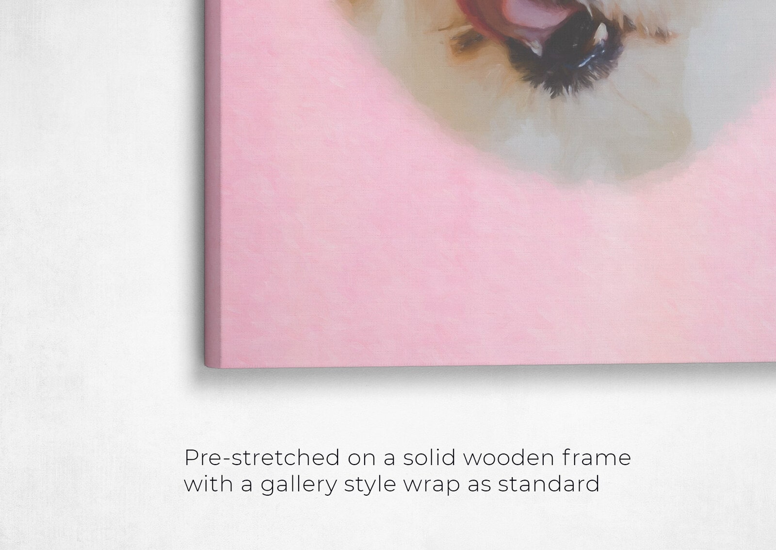 Classic Custom Dog Portrait - Pink pet portrait on canvas from photo 22 classic pet portraits dog pink studio painting front view angled close up wall