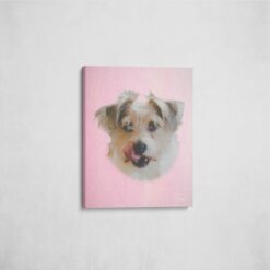 Classic Custom Dog Portrait - Pink pet portrait on canvas from photo 18 classic pet portraits dog pink studio painting front view angled wall
