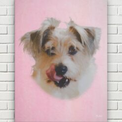 Classic Custom Dog Portrait - Pink pet portrait on canvas from photo 17 classic pet portraits dog pink studio painting front view white bricks