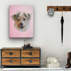 Classic Custom Dog Portrait - Pink pet portrait on canvas from photo 15 classic pet portraits dog pink studio painting hall