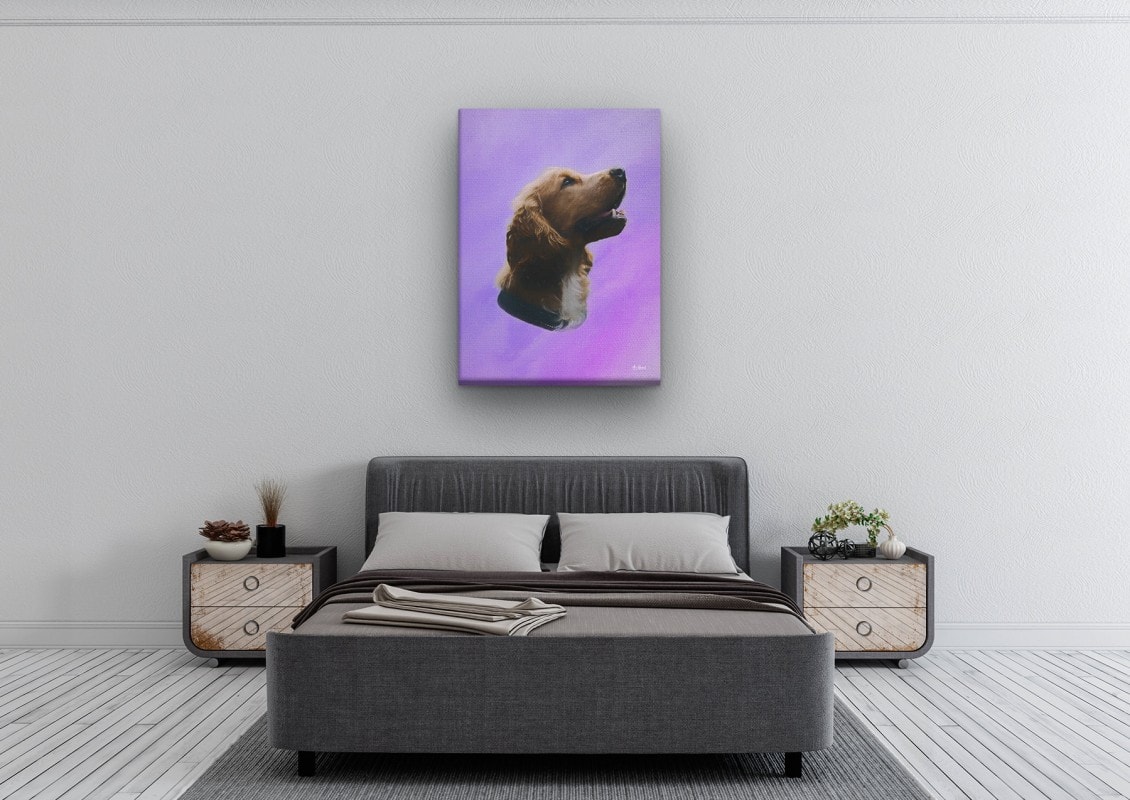 classic pet portraits dog purple studio painting bedroom