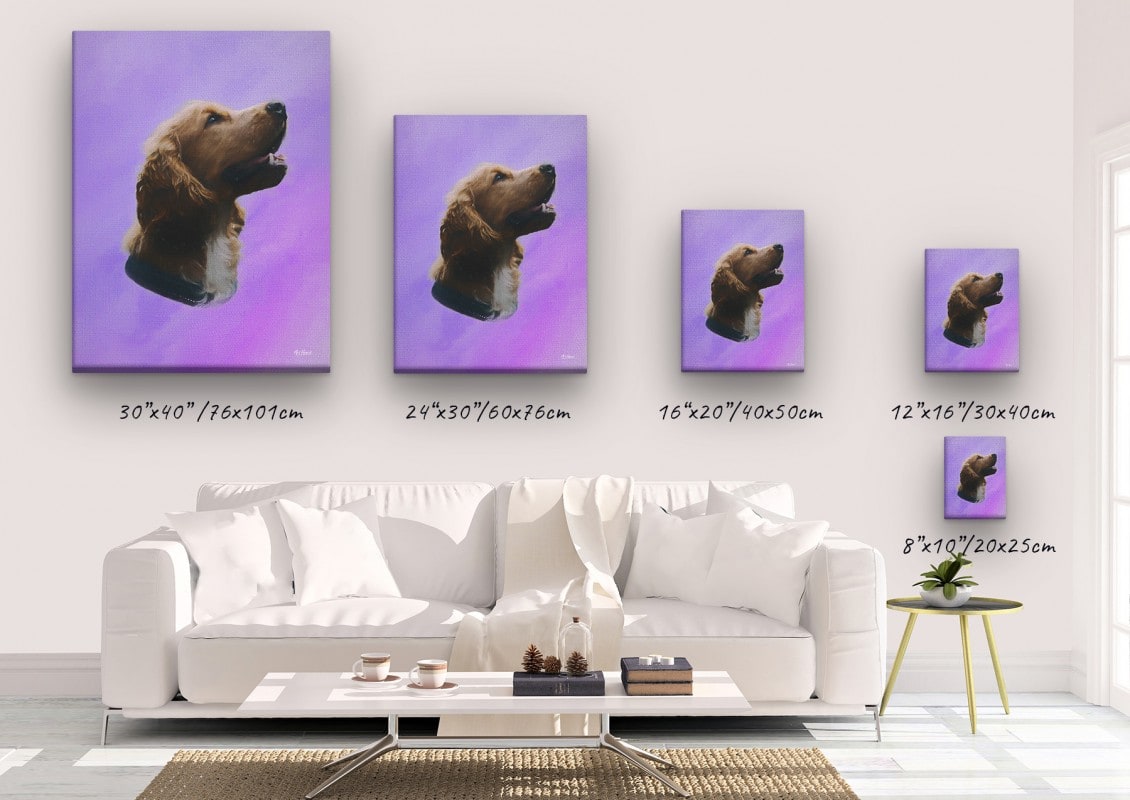 classic pet portraits dog purple studio painting canvas size comparison