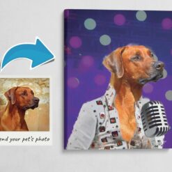 Elvis Style Custom Dog Portrait - Music icon pet portrait on canvas from photo 13 elvis design