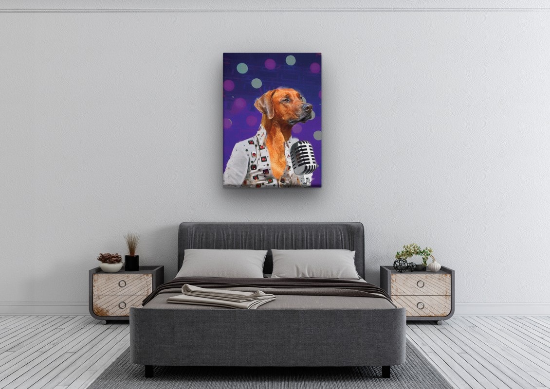Elvis Style Custom Dog Portrait - Music icon pet portrait on canvas from photo 25 elvis dog portrait bedroom