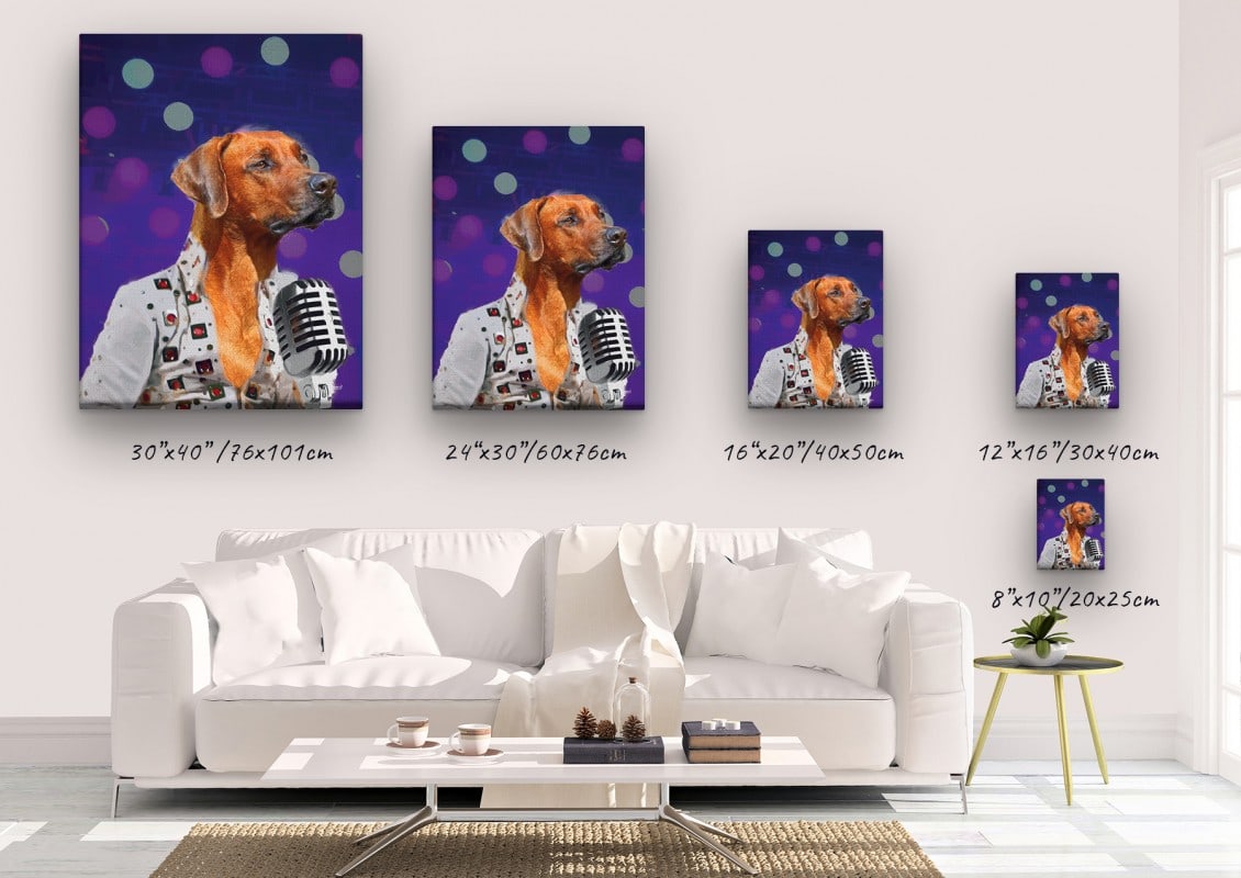 Elvis Style Custom Dog Portrait - Music icon pet portrait on canvas from photo 24 elvis dog portrait canvas size comparison
