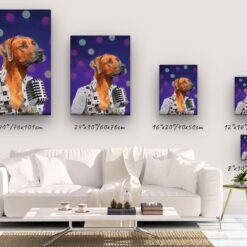 Elvis Style Custom Dog Portrait - Music icon pet portrait on canvas from photo 21 elvis dog portrait canvas size comparison