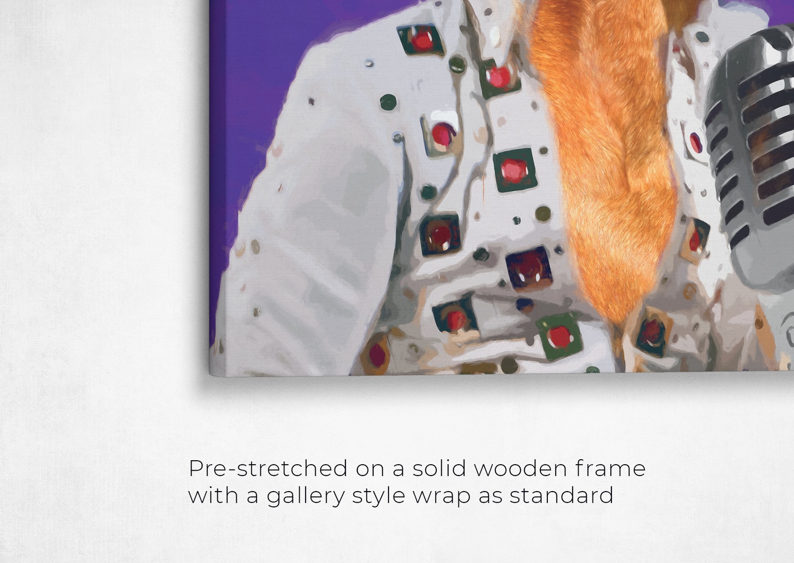 Elvis Style Custom Dog Portrait - Music icon pet portrait on canvas from photo 23 elvis dog portrait front view angled close up wall