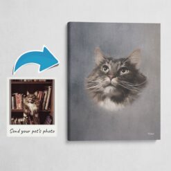Classic Custom Cat Portrait -  Grey pet portrait on canvas from photo