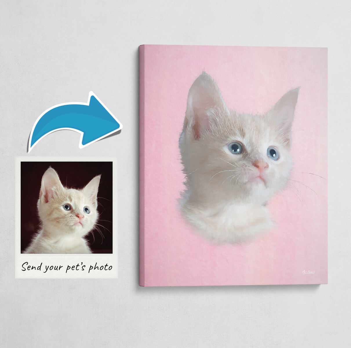 Classic Custom Cat Portrait - Pink pet portrait on canvas from photo 3 Classic Custom Cat Portrait - Pink pet portrait on canvas from photo