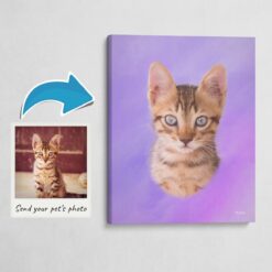 Classic Custom Cat Portrait - Purple pet portrait on canvas from photo 14 photo to classic cat portrait canvas purple