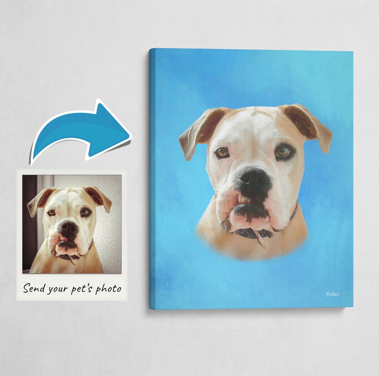 Classic Custom Dog Portrait - Blue pet portrait on canvas from photo 3 Classic Custom Dog Portrait - Blue pet portrait on canvas from photo