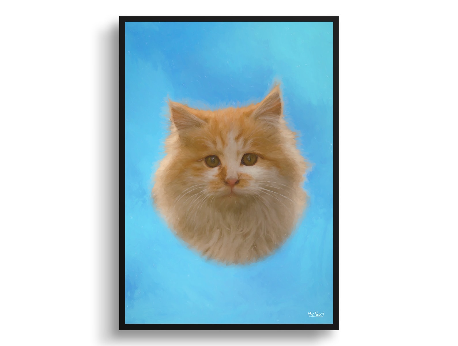 Blue Custom Classic Cat Portrait Painting - Framed & Un-framed Pet print from photo 3 Blue Custom Classic Cat Portrait Painting - Framed & Un-framed Pet print from photo