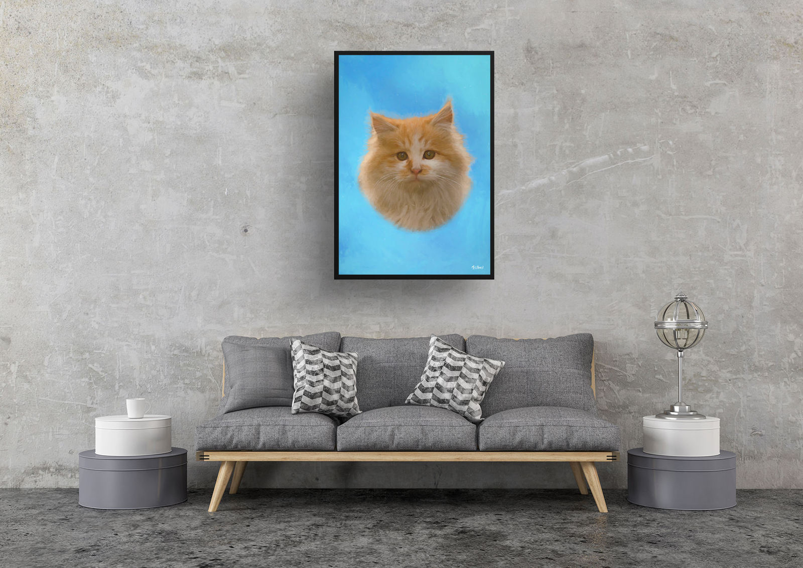 Blue Custom Classic Cat Portrait Painting - Framed & Un-framed Pet print from photo 7 Blue Custom Classic Cat Portrait Painting - Framed & Un-framed Pet print from photo - Image 5