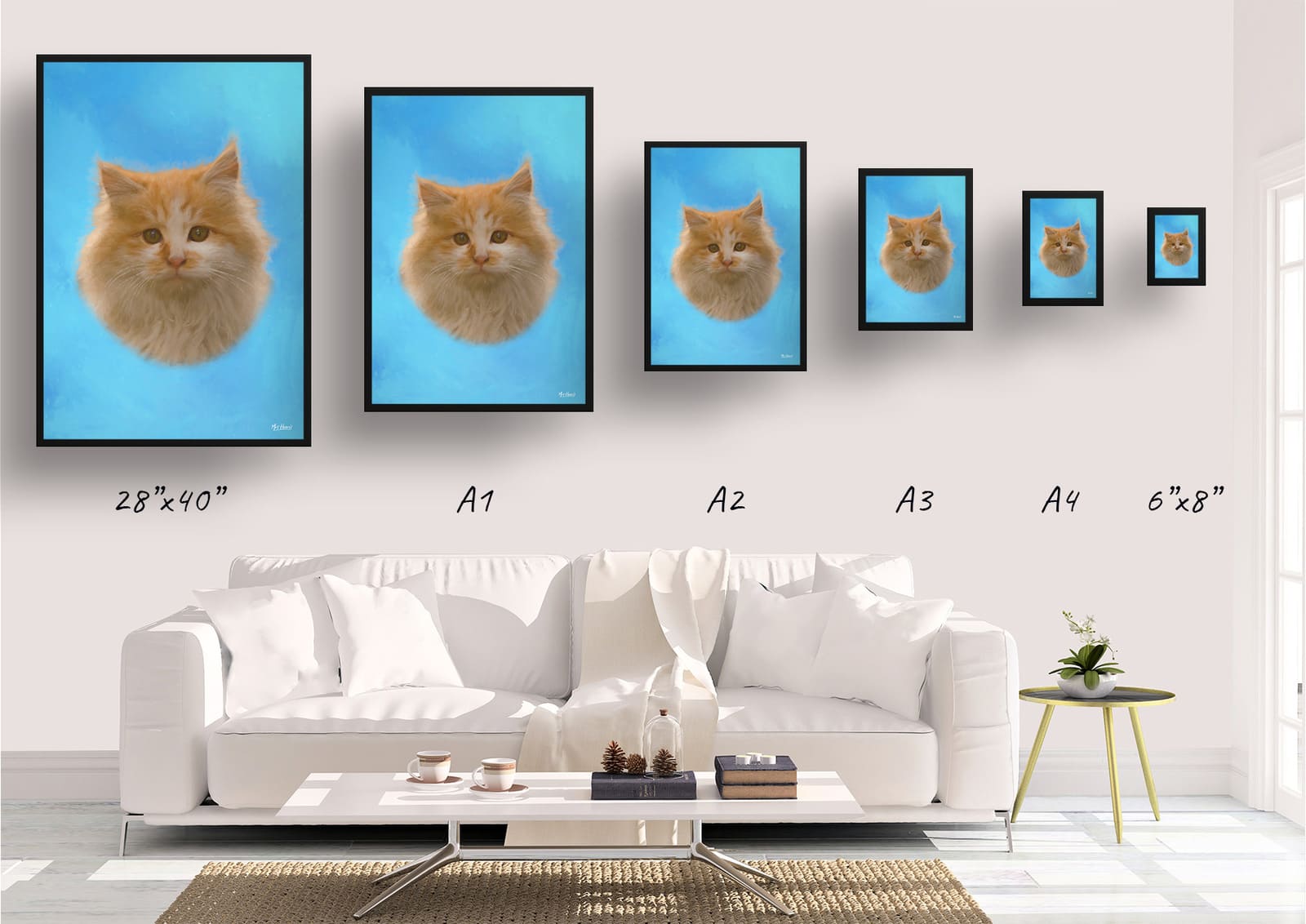 Blue Custom Classic Cat Portrait Painting - Framed & Un-framed Pet print from photo 5 Blue Custom Classic Cat Portrait Painting - Framed & Un-framed Pet print from photo - Image 3