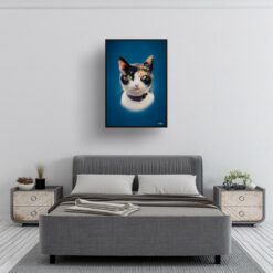 Dark Blue Custom Classic Cat Portrait Painting - Framed & Un-framed Pet print from photo 17 classic pet portraits cat dark blue print bedroom