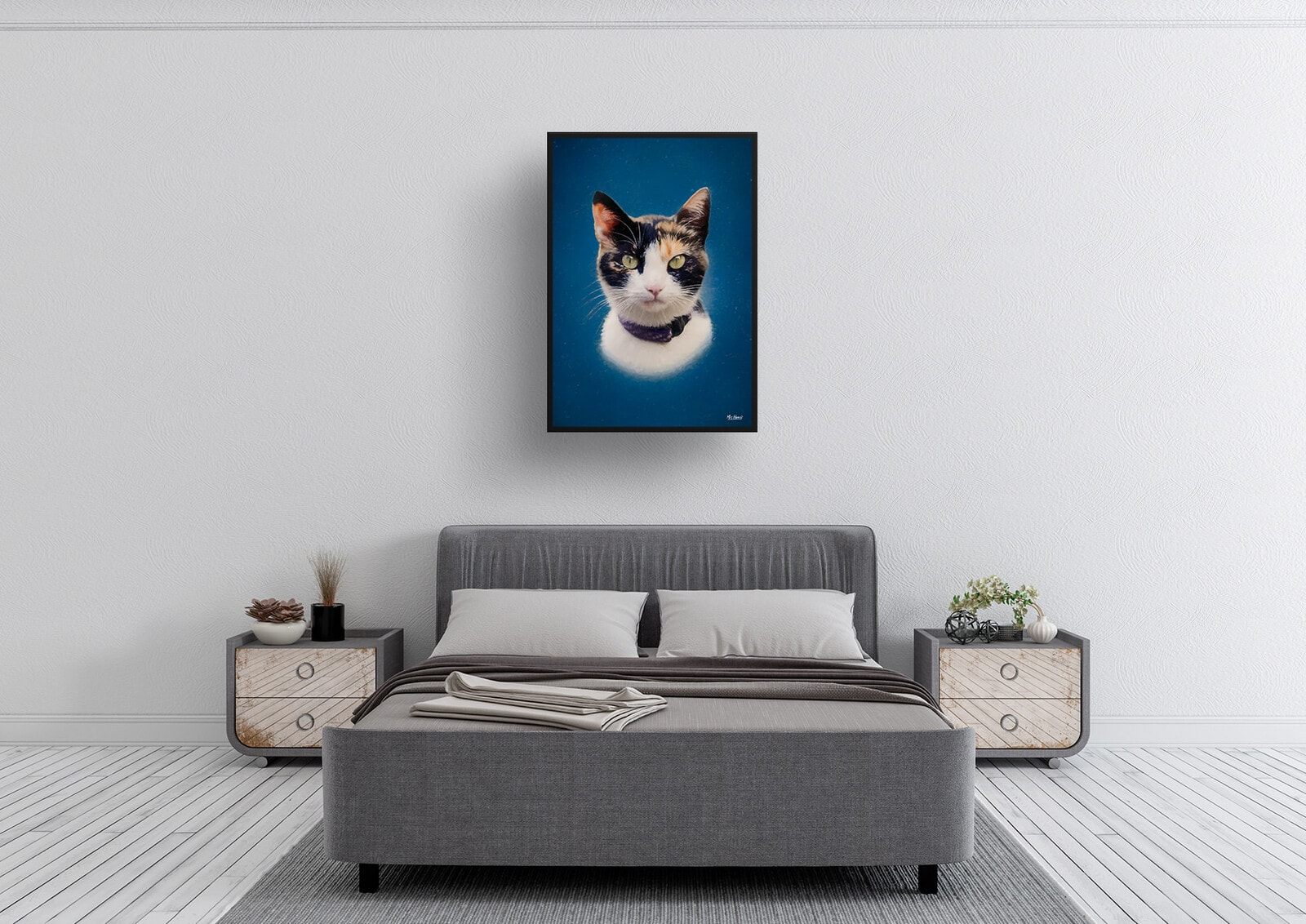 Dark Blue Custom Classic Cat Portrait Painting - Framed & Un-framed Pet print from photo 9 Dark Blue Custom Classic Cat Portrait Painting - Framed & Un-framed Pet print from photo - Image 8
