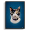 Dark Blue Custom Classic Cat Portrait Painting - Framed & Un-framed Pet print from photo 1 classic pet portraits cat dark blue print front view white