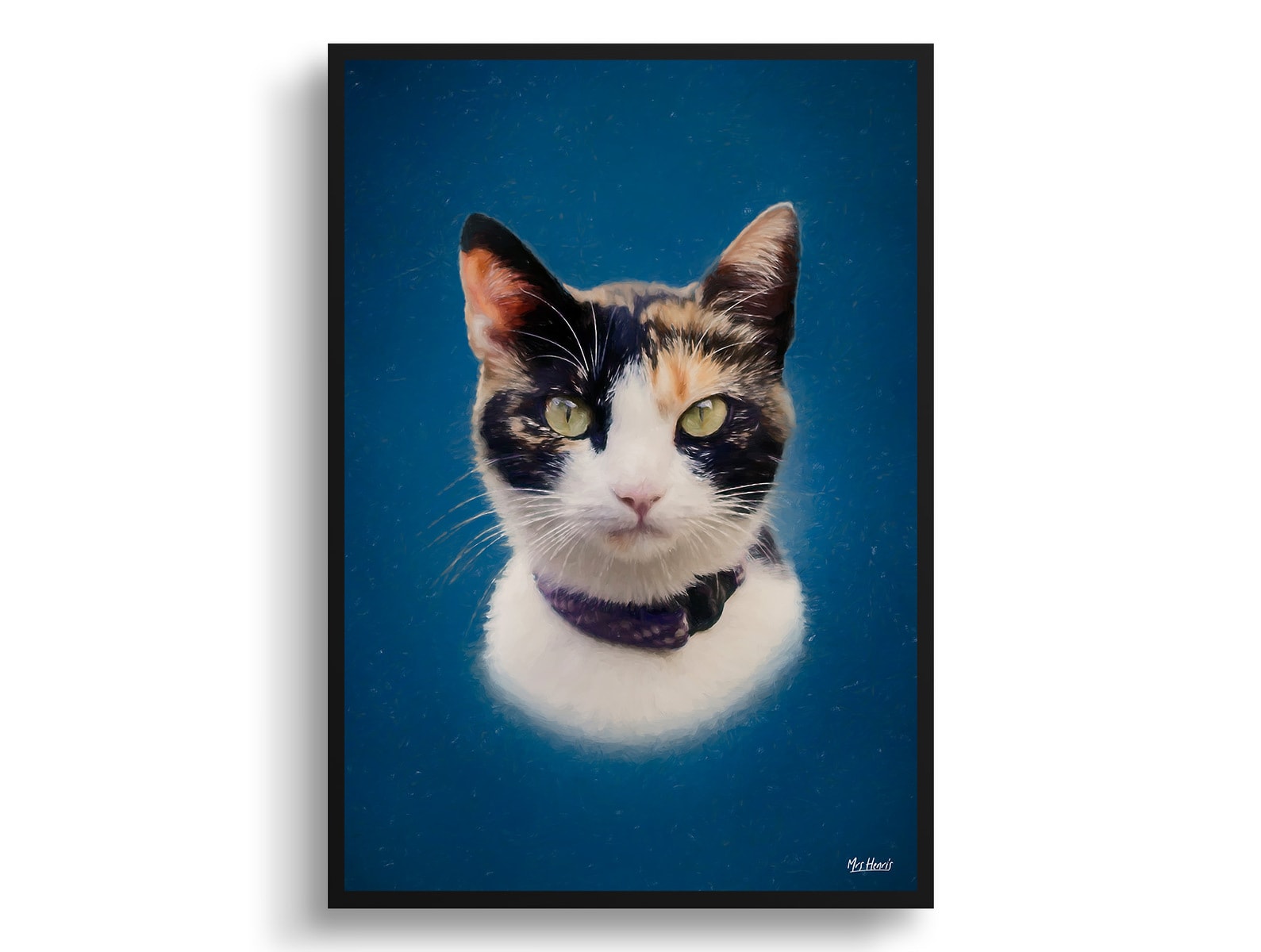 Dark Blue Custom Classic Cat Portrait Painting - Framed & Un-framed Pet print from photo 2 Dark Blue Custom Classic Cat Portrait Painting - Framed & Un-framed Pet print from photo