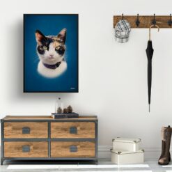 Dark Blue Custom Classic Cat Portrait Painting - Framed & Un-framed Pet print from photo 15 classic pet portraits cat dark blue print hall