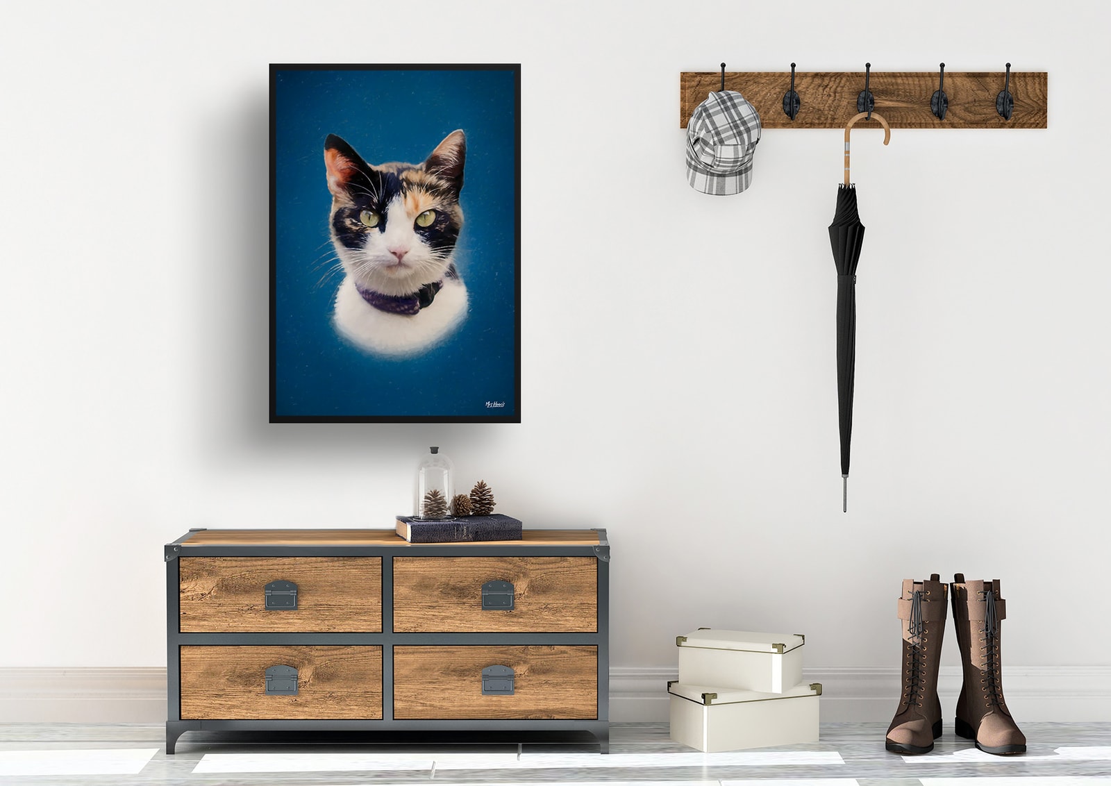 Dark Blue Custom Classic Cat Portrait Painting - Framed & Un-framed Pet print from photo 7 Dark Blue Custom Classic Cat Portrait Painting - Framed & Un-framed Pet print from photo - Image 6