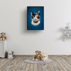 Dark Blue Custom Classic Cat Portrait Painting - Framed & Un-framed Pet print from photo 14 classic pet portraits cat dark blue print kids room