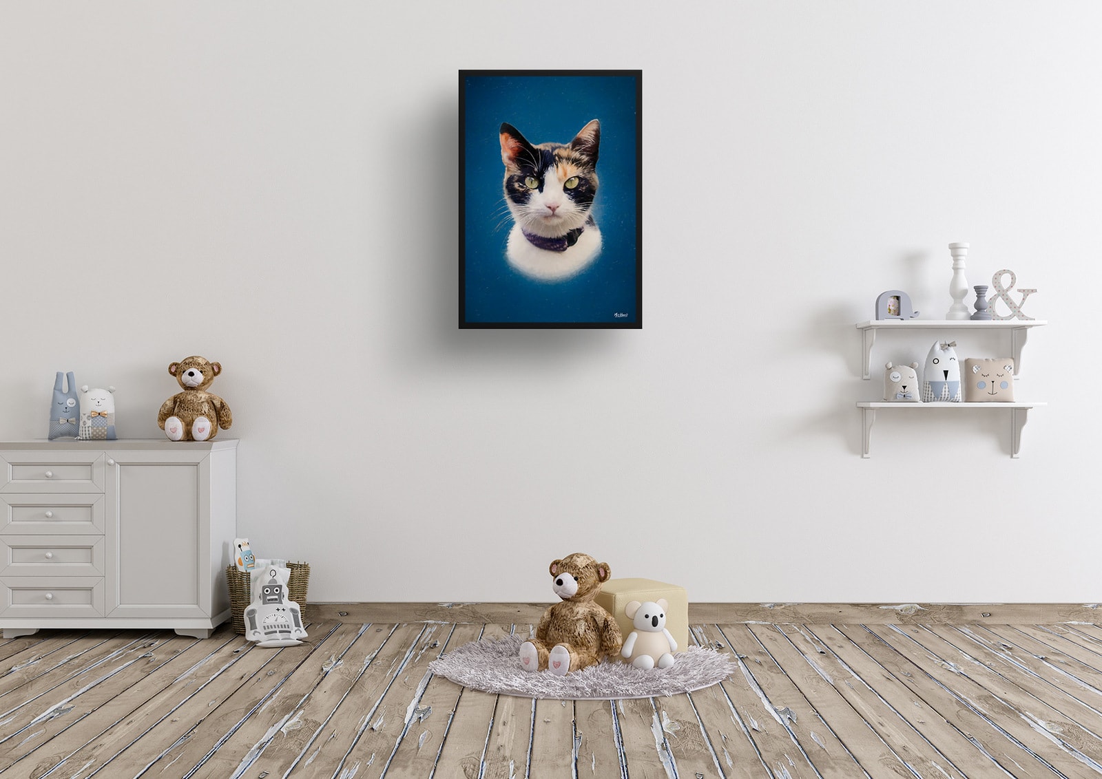 Dark Blue Custom Classic Cat Portrait Painting - Framed & Un-framed Pet print from photo 6 Dark Blue Custom Classic Cat Portrait Painting - Framed & Un-framed Pet print from photo - Image 5