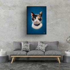 Dark Blue Custom Classic Cat Portrait Painting - Framed & Un-framed Pet print from photo 13 classic pet portraits cat dark blue print living room