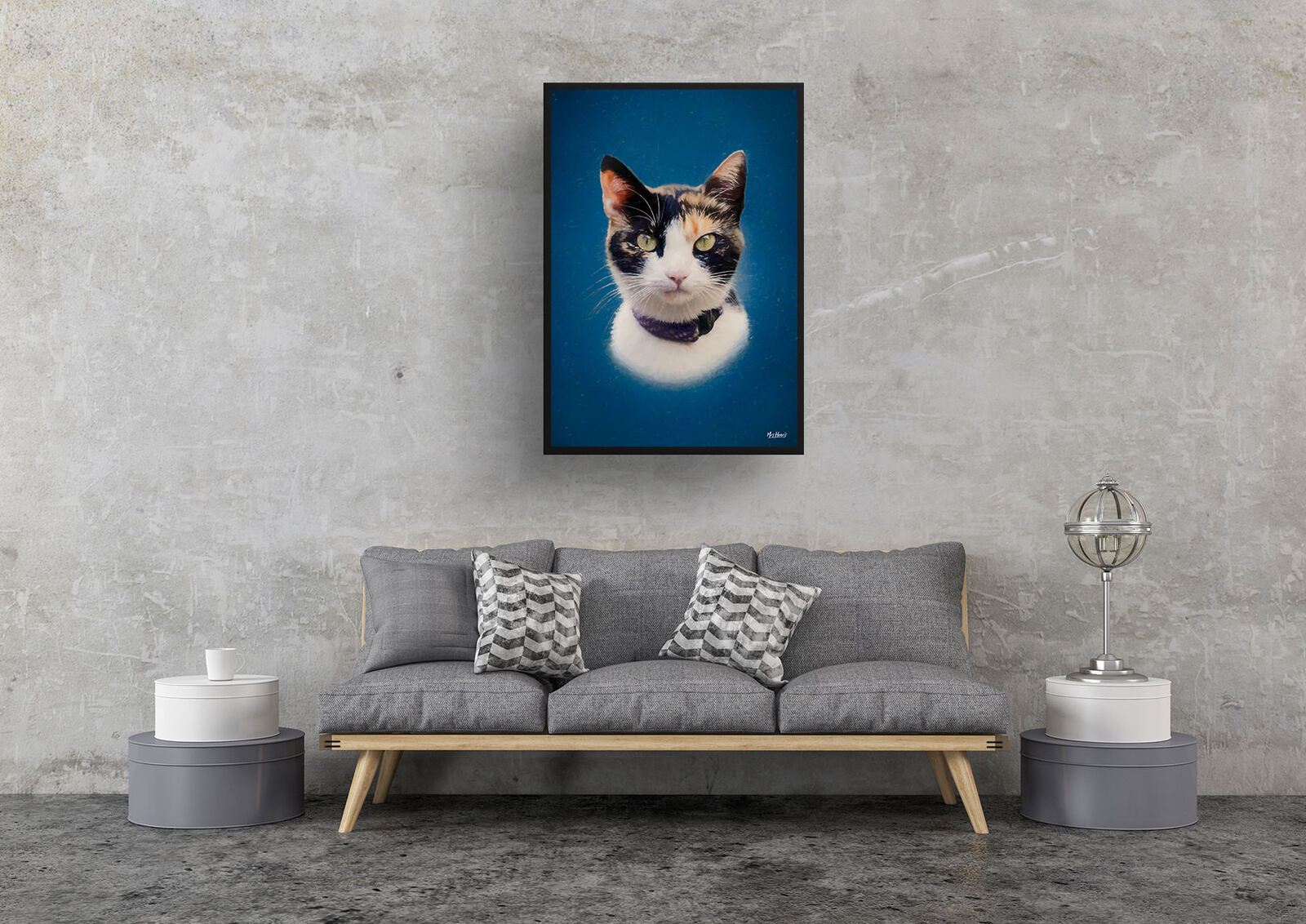Dark Blue Custom Classic Cat Portrait Painting - Framed & Un-framed Pet print from photo 5 Dark Blue Custom Classic Cat Portrait Painting - Framed & Un-framed Pet print from photo - Image 4