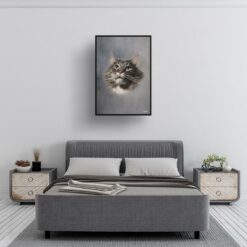 Grey Custom Classic Cat Portrait Painting - Framed & Un-framed Pet print from photo 18 classic pet portraits cat grey print bedroom