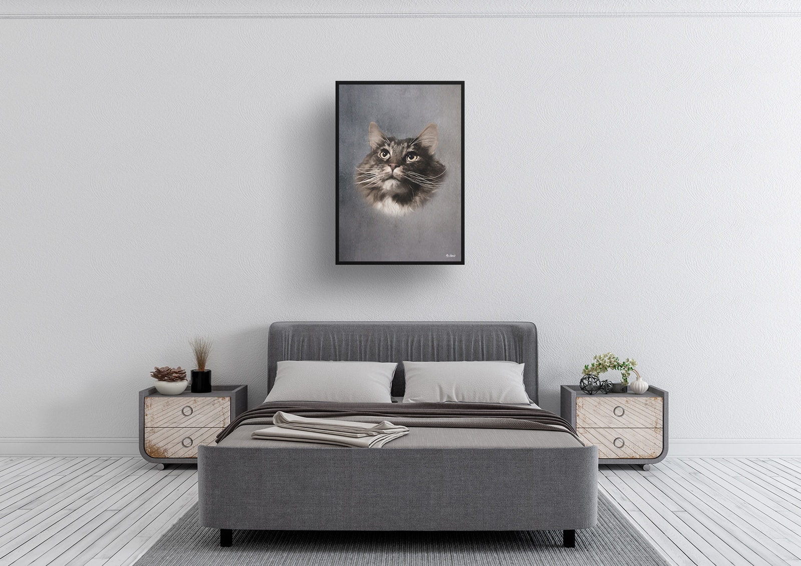Grey Custom Classic Cat Portrait Painting - Framed & Un-framed Pet print from photo 10 Grey Custom Classic Cat Portrait Painting - Framed & Un-framed Pet print from photo - Image 9