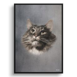 Grey Custom Classic Cat Portrait Painting -  Framed & Un-framed Pet print from photo
