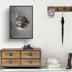 Grey Custom Classic Cat Portrait Painting - Framed & Un-framed Pet print from photo 16 classic pet portraits cat grey print hall