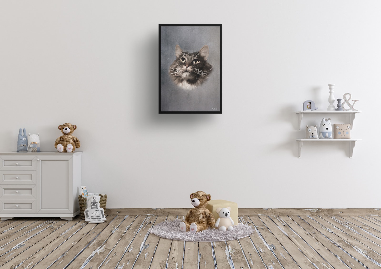 Grey Custom Classic Cat Portrait Painting - Framed & Un-framed Pet print from photo 7 Grey Custom Classic Cat Portrait Painting - Framed & Un-framed Pet print from photo - Image 6