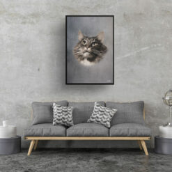 Grey Custom Classic Cat Portrait Painting - Framed & Un-framed Pet print from photo 14 classic pet portraits cat grey print living room