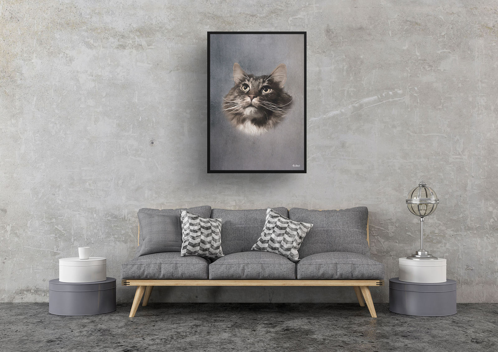 Grey Custom Classic Cat Portrait Painting - Framed & Un-framed Pet print from photo 6 Grey Custom Classic Cat Portrait Painting - Framed & Un-framed Pet print from photo - Image 5