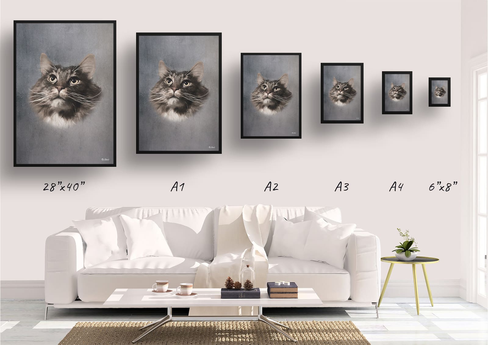 Grey Custom Classic Cat Portrait Painting - Framed & Un-framed Pet print from photo 4 Grey Custom Classic Cat Portrait Painting - Framed & Un-framed Pet print from photo - Image 3