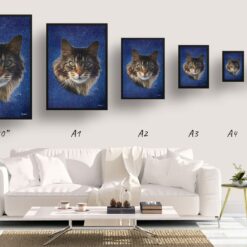 Night Sky Custom Classic Cat Portrait Painting - Framed & Un-framed Pet print from photo 13 classic pet portraits cat night sky print size comparison