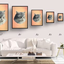 Peach Custom Classic Cat Portrait Painting - Framed & Un-framed Pet print from photo 13 classic pet portraits cat peach print size comparison