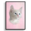 Pink Custom Classic Cat Portrait Painting - Framed & Un-framed Pet print from photo 1 classic pet portraits cat pink print front view white